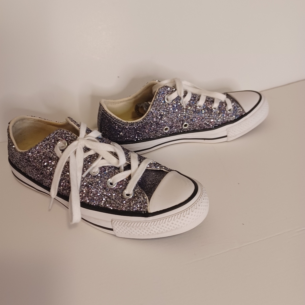 Converse All Star Chuck Taylor Black Glitter Low Top Sneakers Women's 6 Like New - Picture 4 of 13